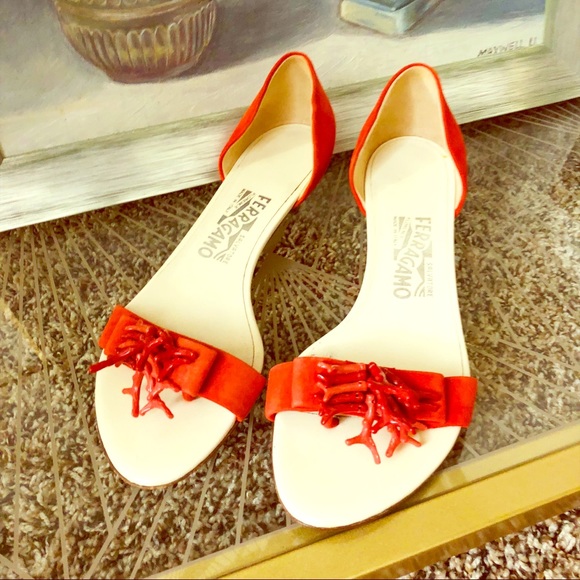 Salvatore Ferragamo Shoes - Ferragamo open toe suede coral kitten heel sandals